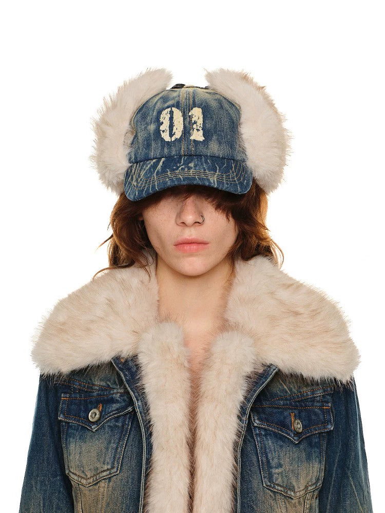 Embroidered Fur Baseball Cap