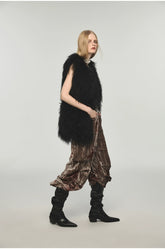 Camel & Black Wool Straight-Cut Furry Vest - CHINASQUAD