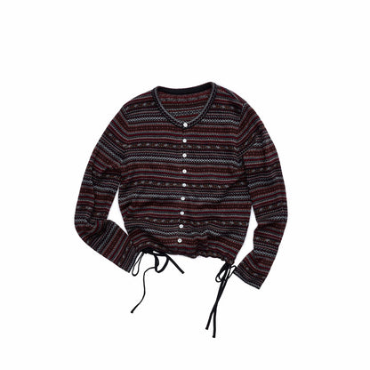 Fair Isle Pony Jacquard Drawstring Knit Cardigan