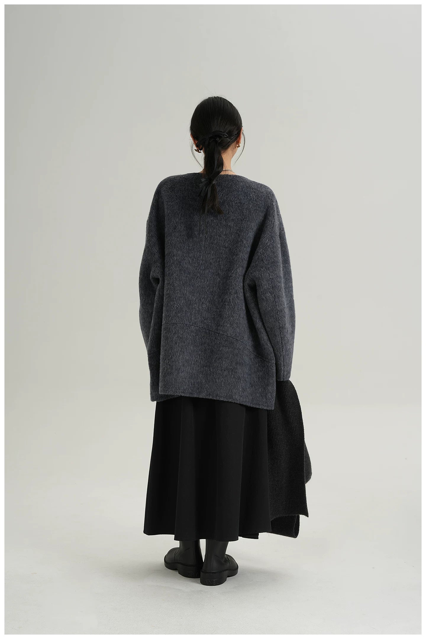 Knitted Hooded Scarf Mid-Length Wool Coat