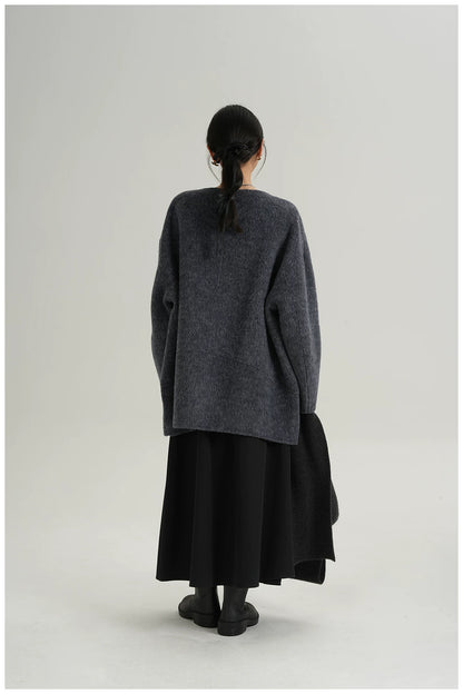 Knitted Hooded Scarf Mid-Length Wool Coat