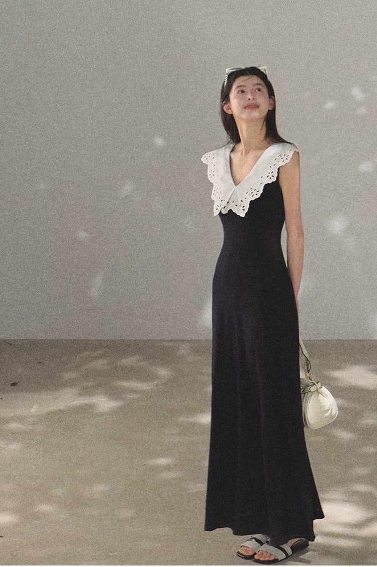 Shifting Tree Shadow Cotton Backless Waist-Cinched Vacation Dress
