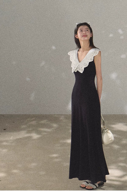 Shifting Tree Shadow Cotton Backless Waist-Cinched Vacation Dress