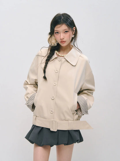 Plaid Panel Button-Down Collared Jacket