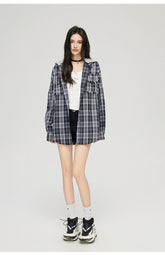 Plaid Hooded Oversized Shirt - CHINASQUAD