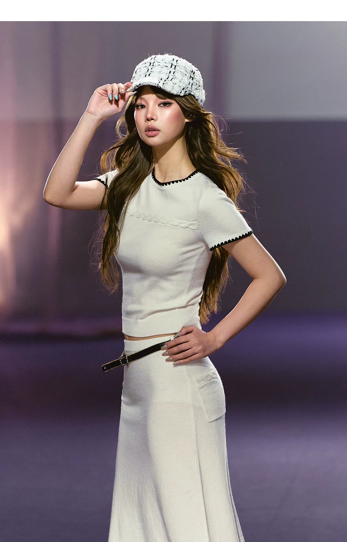 Soft Wool Blend Fitted Tee &amp; A-Line Skirt Set