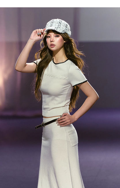 Soft Wool Blend Fitted Tee &amp; A-Line Skirt Set