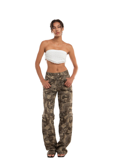 Camouflage Print Zip-off Convertible Cargo Pants