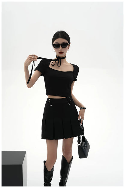 Tie-Detail Square-Neck Cropped T-Shirt