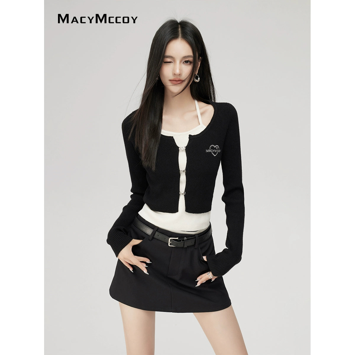 Fake Two Piece Knit Halter Blouse