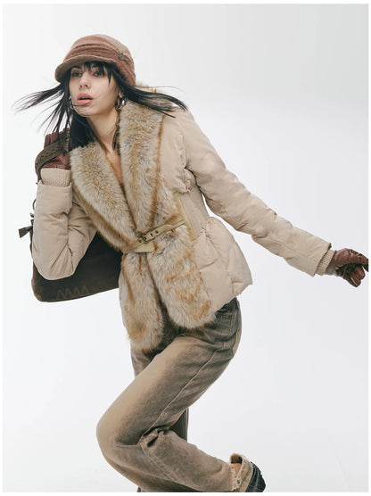 Vintage-Tech Distressed Fur-Panel Down Jacket