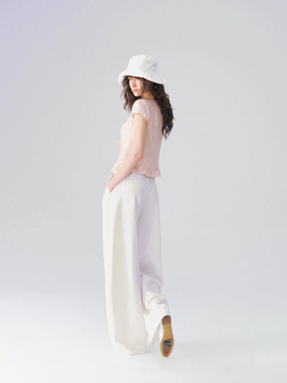 Soft Ruffle Trim V-Neck Cropped Blouse