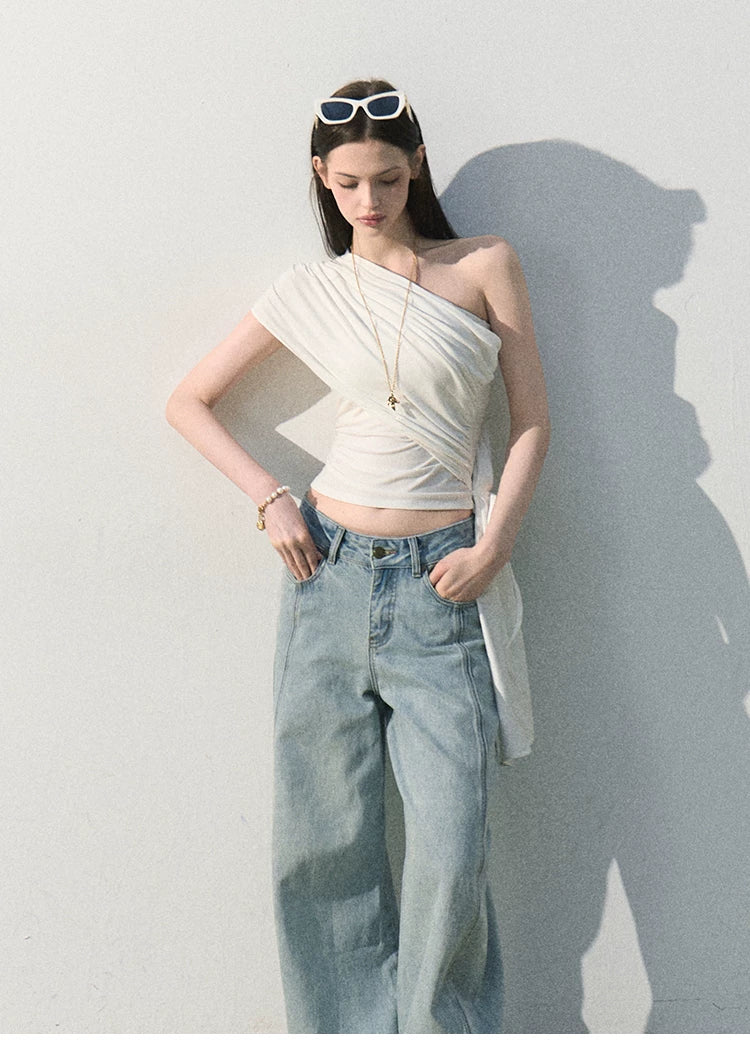 White Jade Asymmetric Draped T-Shirt