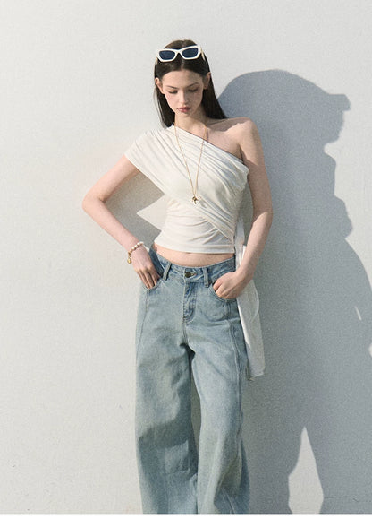 White Jade Asymmetric Draped T-Shirt