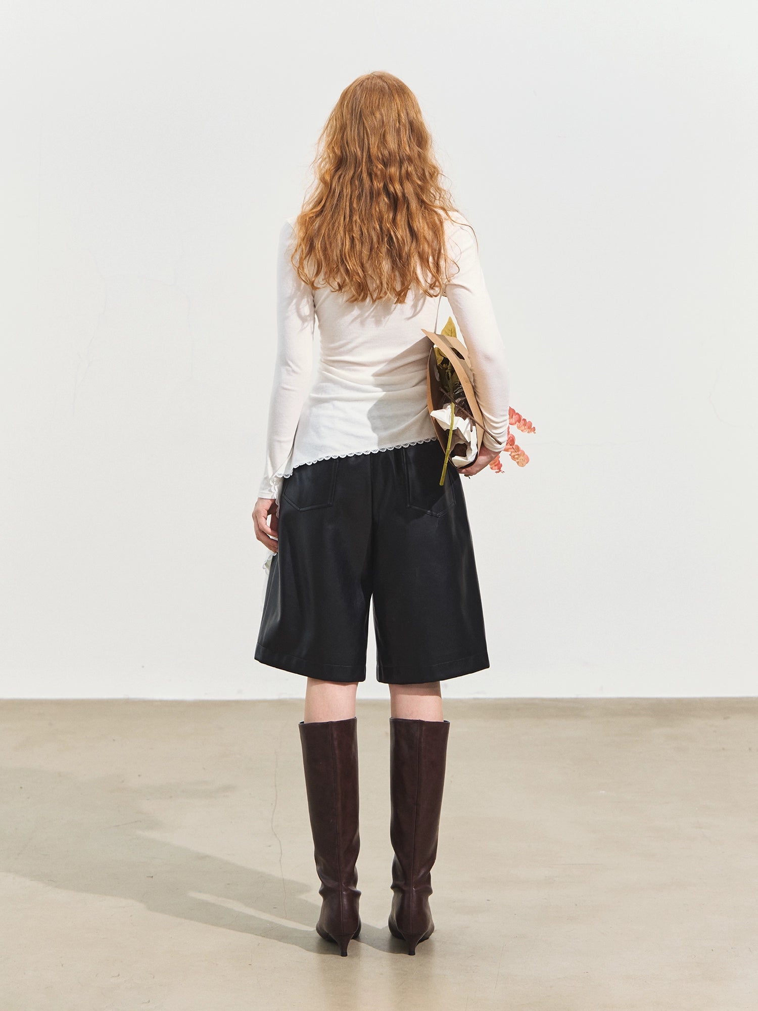 Elastic Waist Faux Leather Shorts