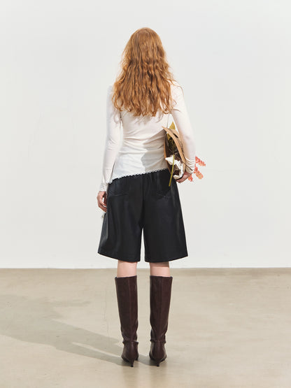 Elastic Waist Faux Leather Shorts