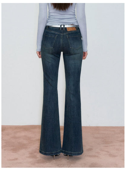 Vintage Rhinestone-Embellished Flared Denim Jeans