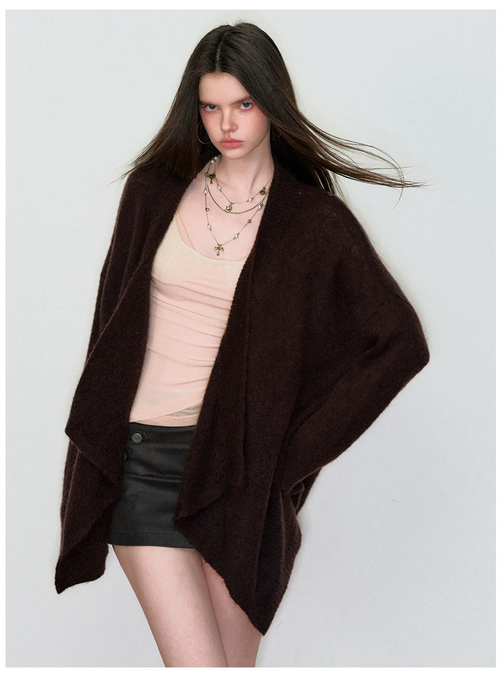 Shawl-Style Asymmetric Wool Knit Sweater