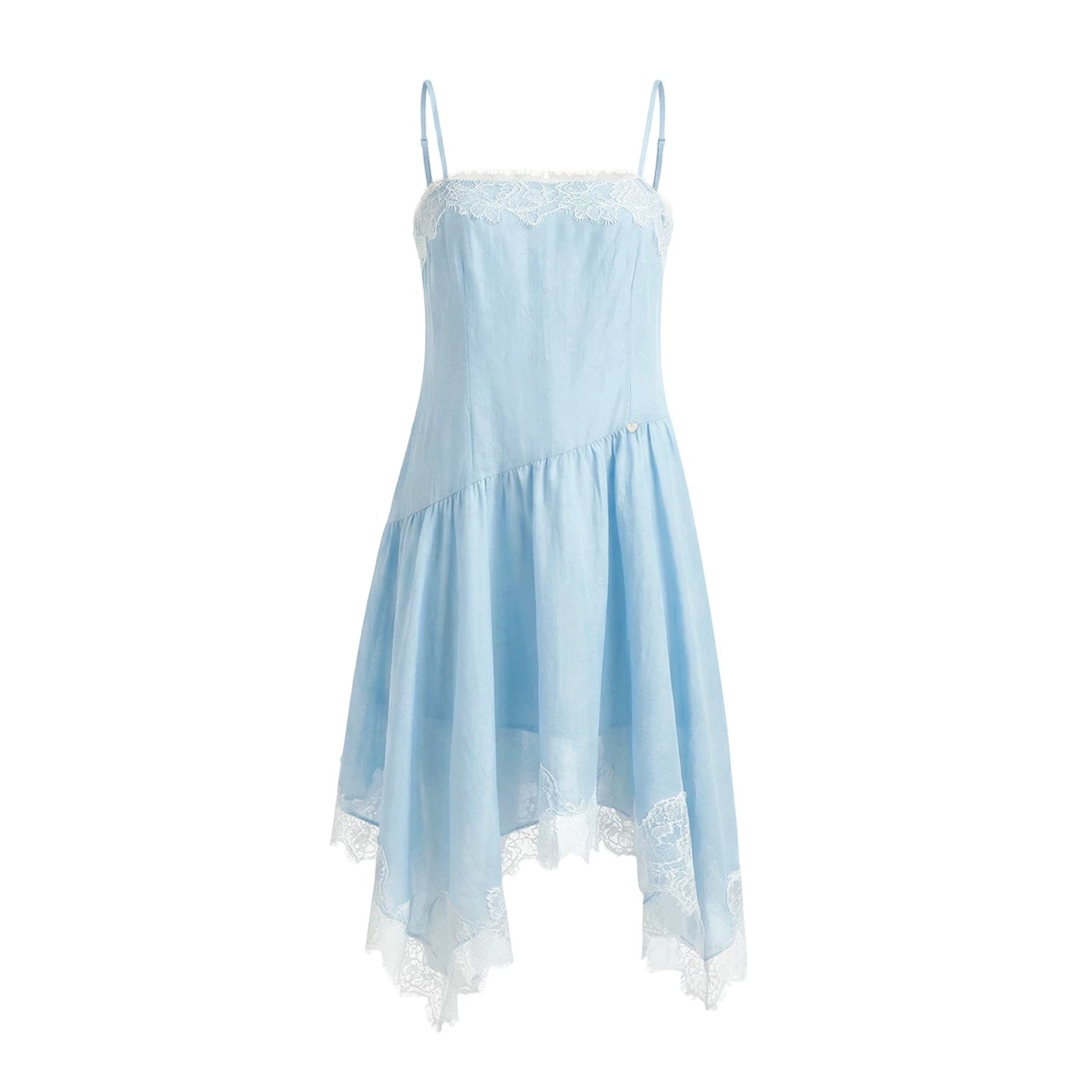 Asymmetric Lace-Trim Slip Midi Dress