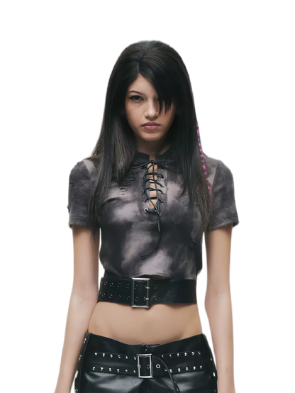 24ANS Distressed Lace-Up Cropped Tee – view 5