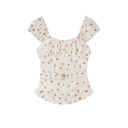 Vintage Floral Waist-Cinching Two-Piece Skirt Set