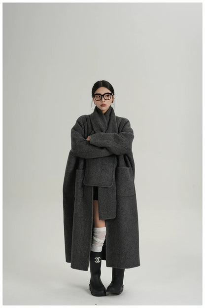 Cape-Style Oversized Long Wool Coat