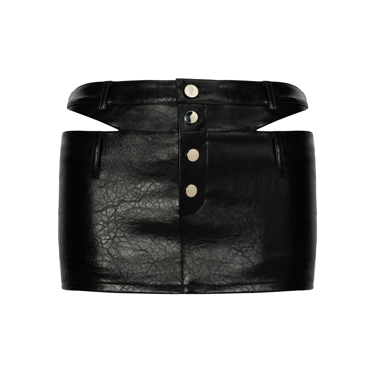 Double Waist Cut-Out PU Leather Bodycon Mini Skirt