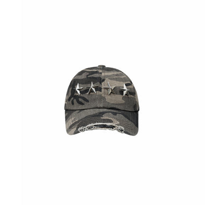 Distressed Star-Studded Camouflage Baseball Cap