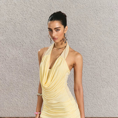 Halter Open-Back Top &amp; Gilded Print Skirt Set