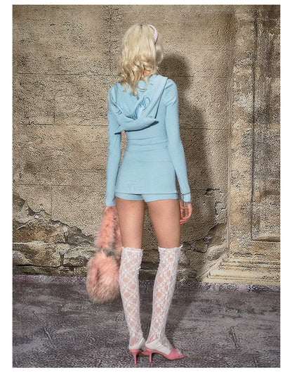 Modal Stretch Zip-Up Hoodie &amp; Faux Skirt Set