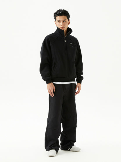 Half-Zip Stand Collar Loose Fit Fleece Sweatshirt