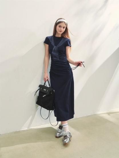 Printed Side Gathered Tie Dress - CHINASQUAD