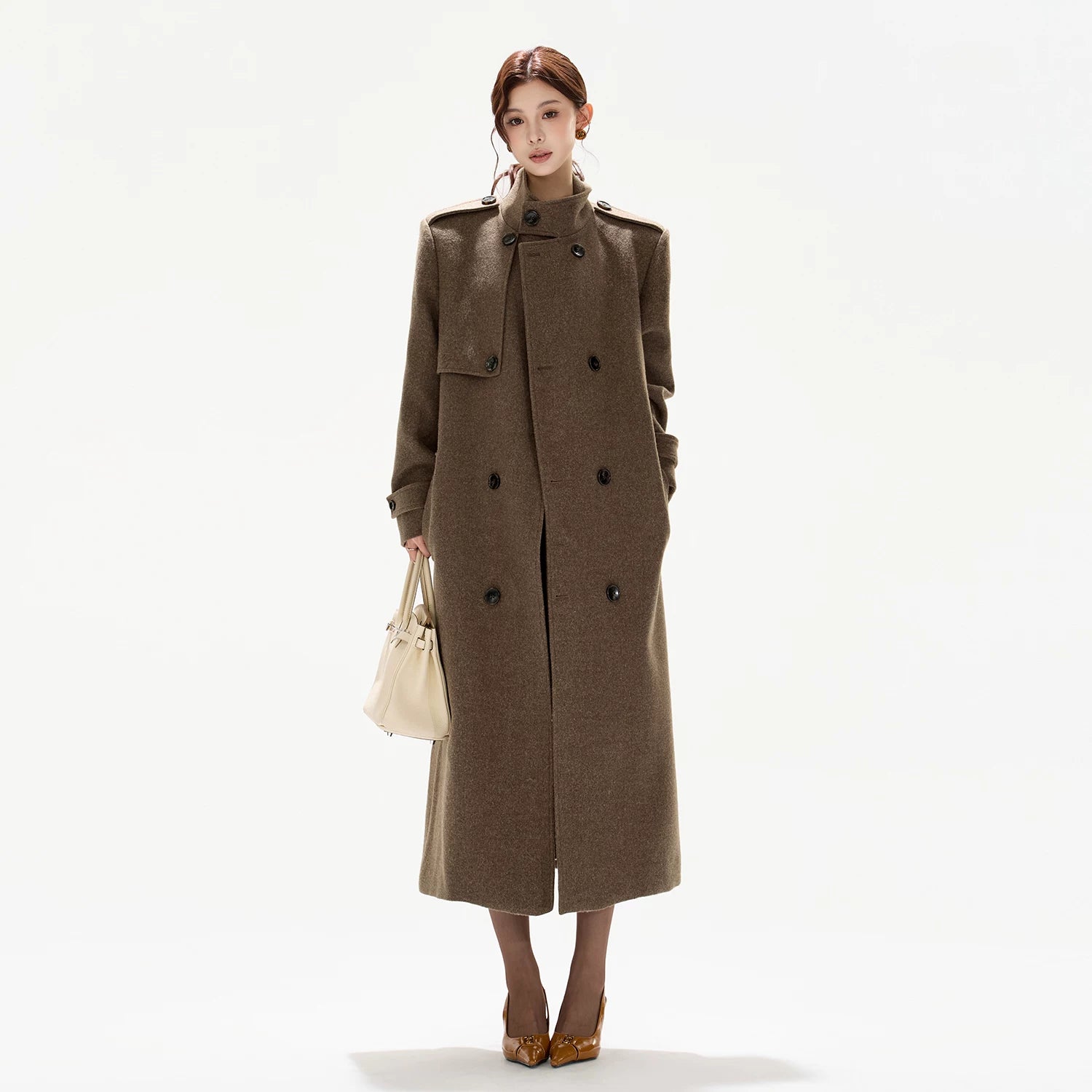 Statement Wide-Shoulder Wool-Blend Overcoat