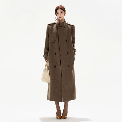 Statement Wide-Shoulder Wool-Blend Overcoat