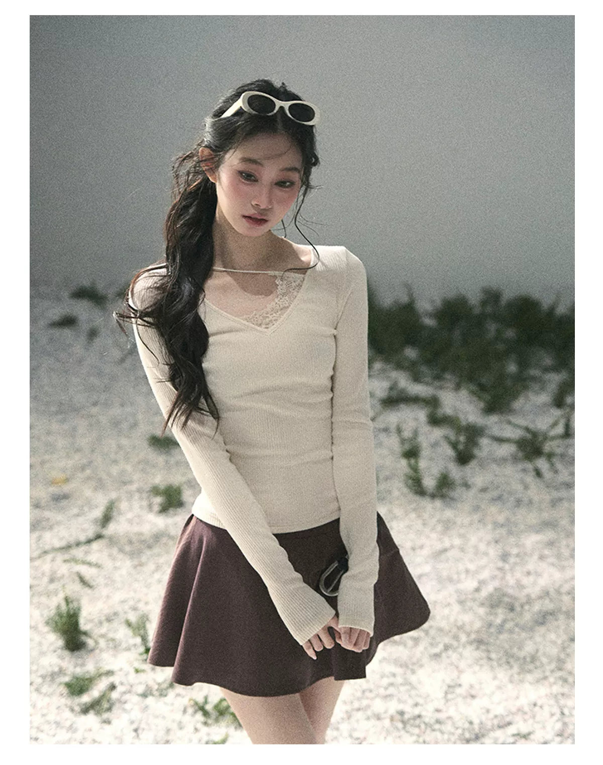 Deep V Lace Knit Top