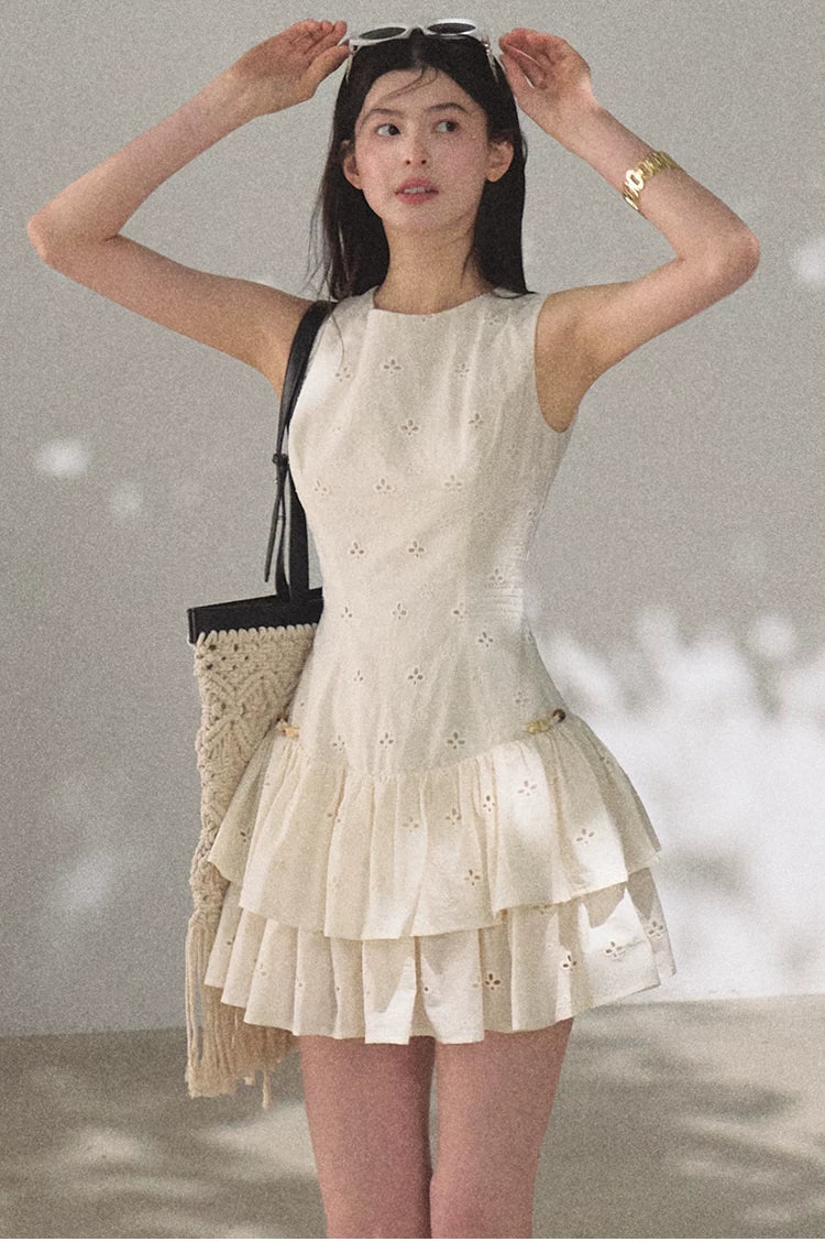 Bohemian Embroidered Cut-Out Cinched-Waist Summer Dress