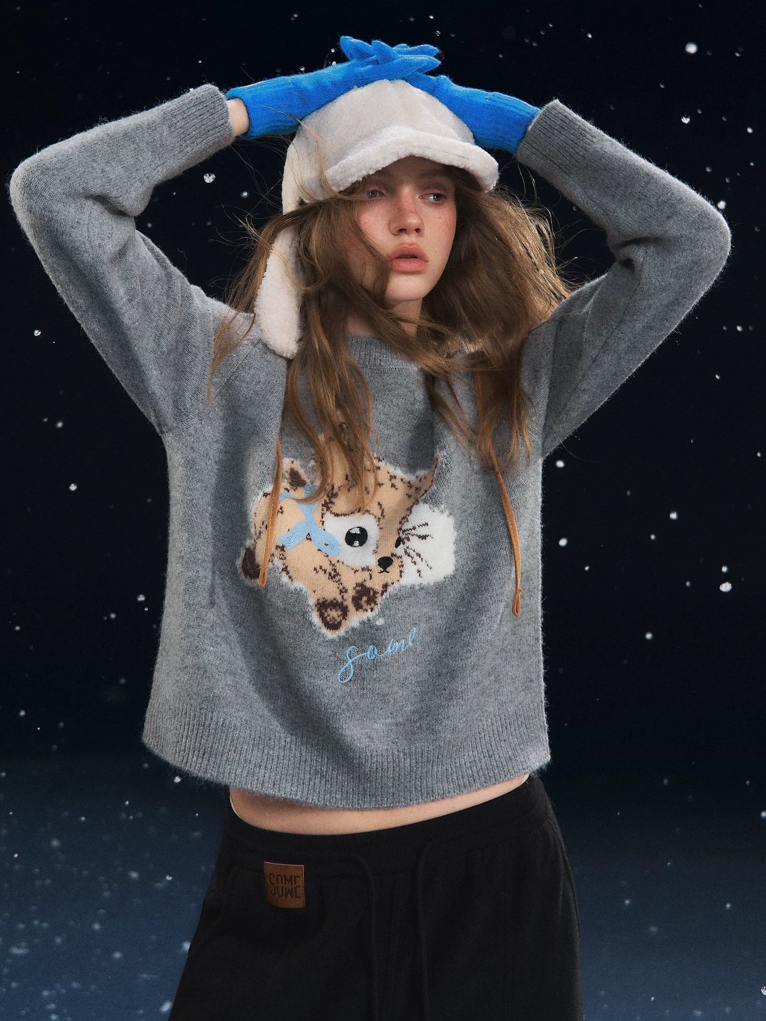 Plush Deer Jacquard Crewneck Sweater