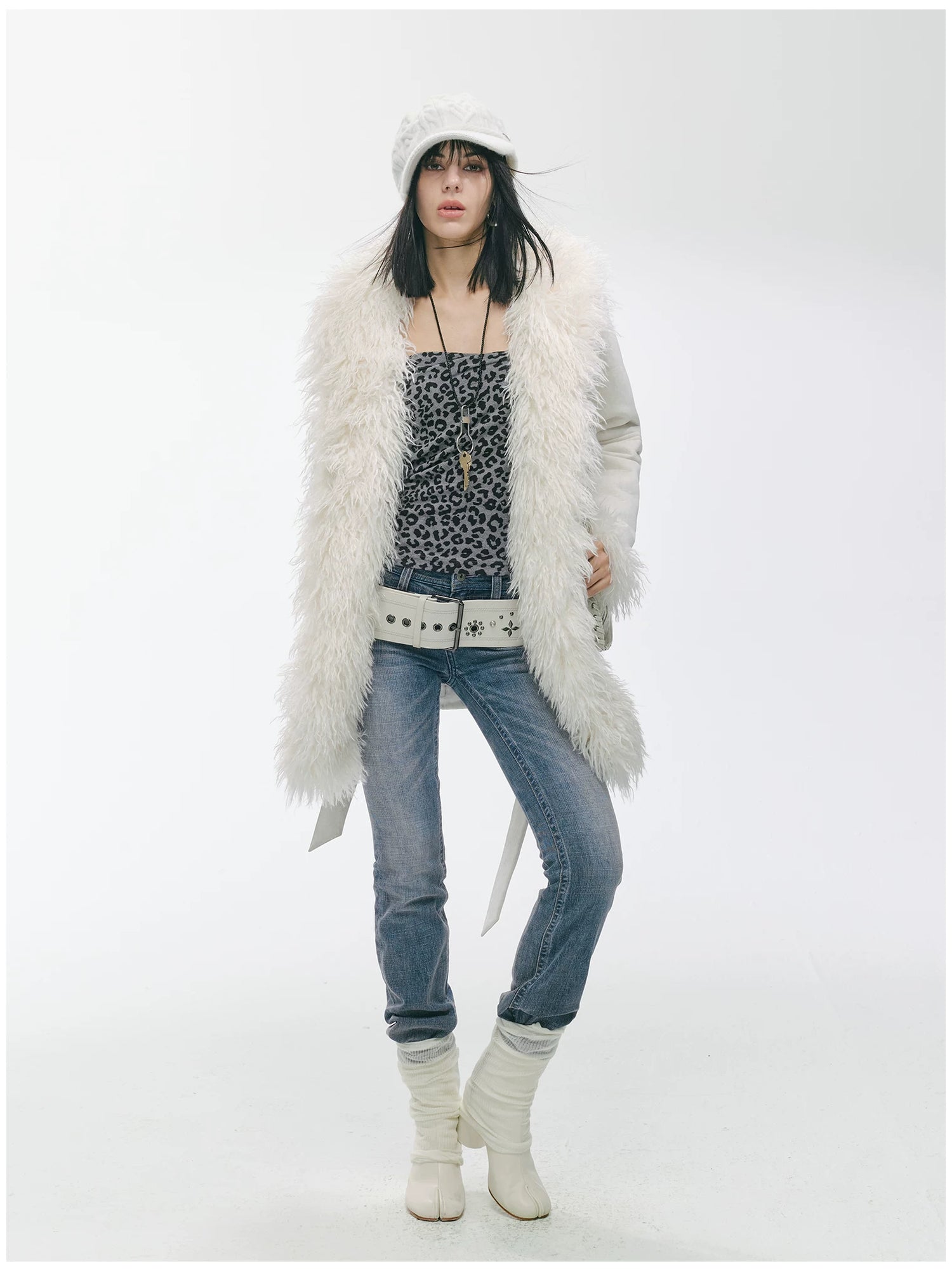 Shearling-Style Mid-Length Belted Duffle Coat