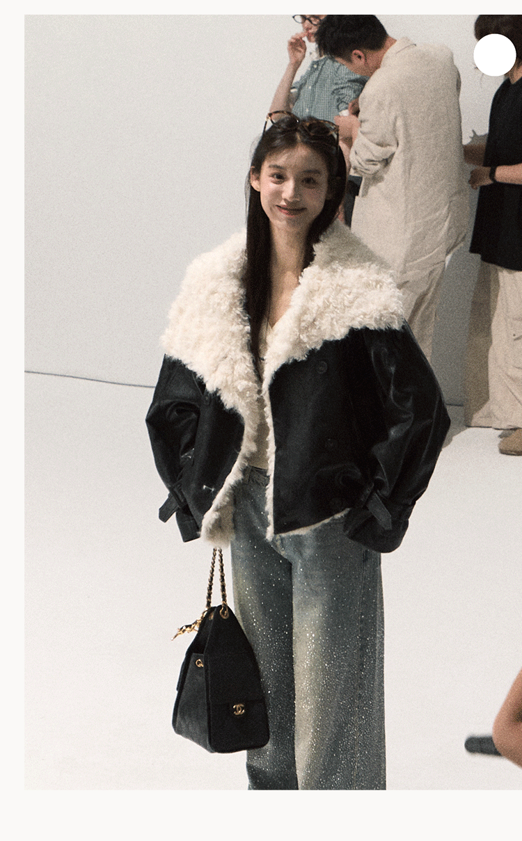Shearling-Style Leather Jacket Khaki