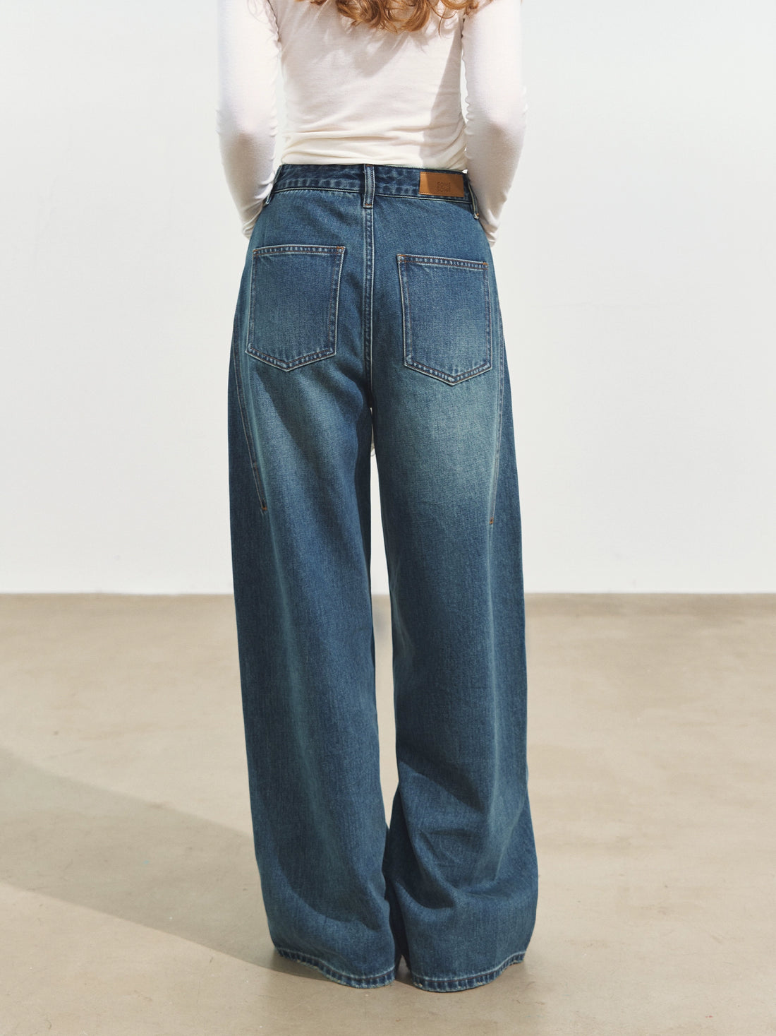 3D Seam Wide-Leg Crescent Denim Pants
