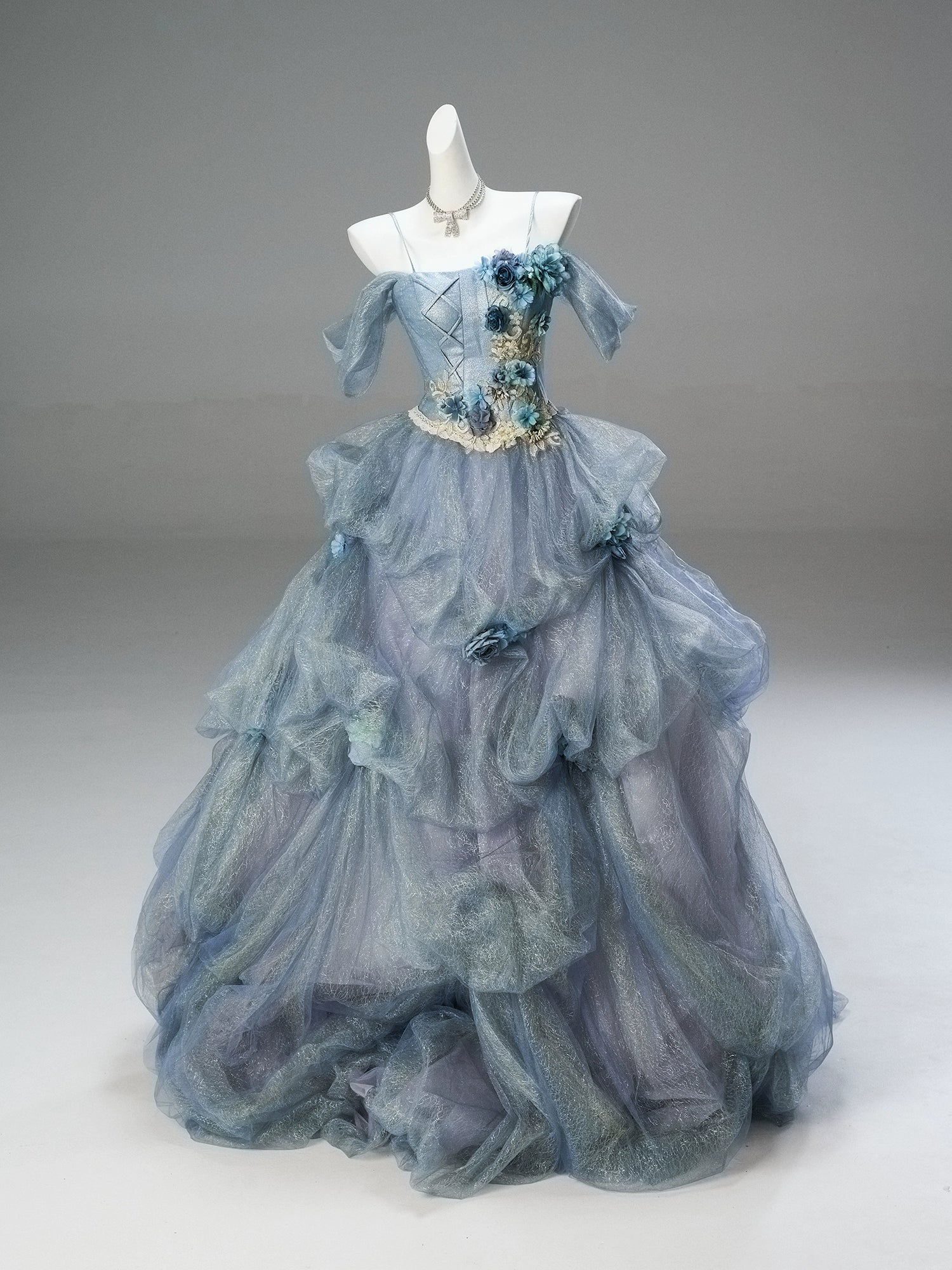 Underwater World Tulle Gown with Floral Embellishments