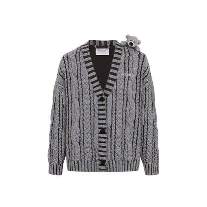 Textured Cable-Knit V-Neck Cardigan