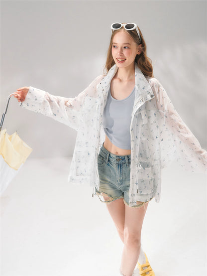 Floral Sheer Batwing Sleeve Utility Jacket