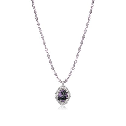 Cat Enamel Purple Pearl Necklace