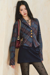 Black Plaid Blazer & Mini Skirt Set - CHINASQUAD