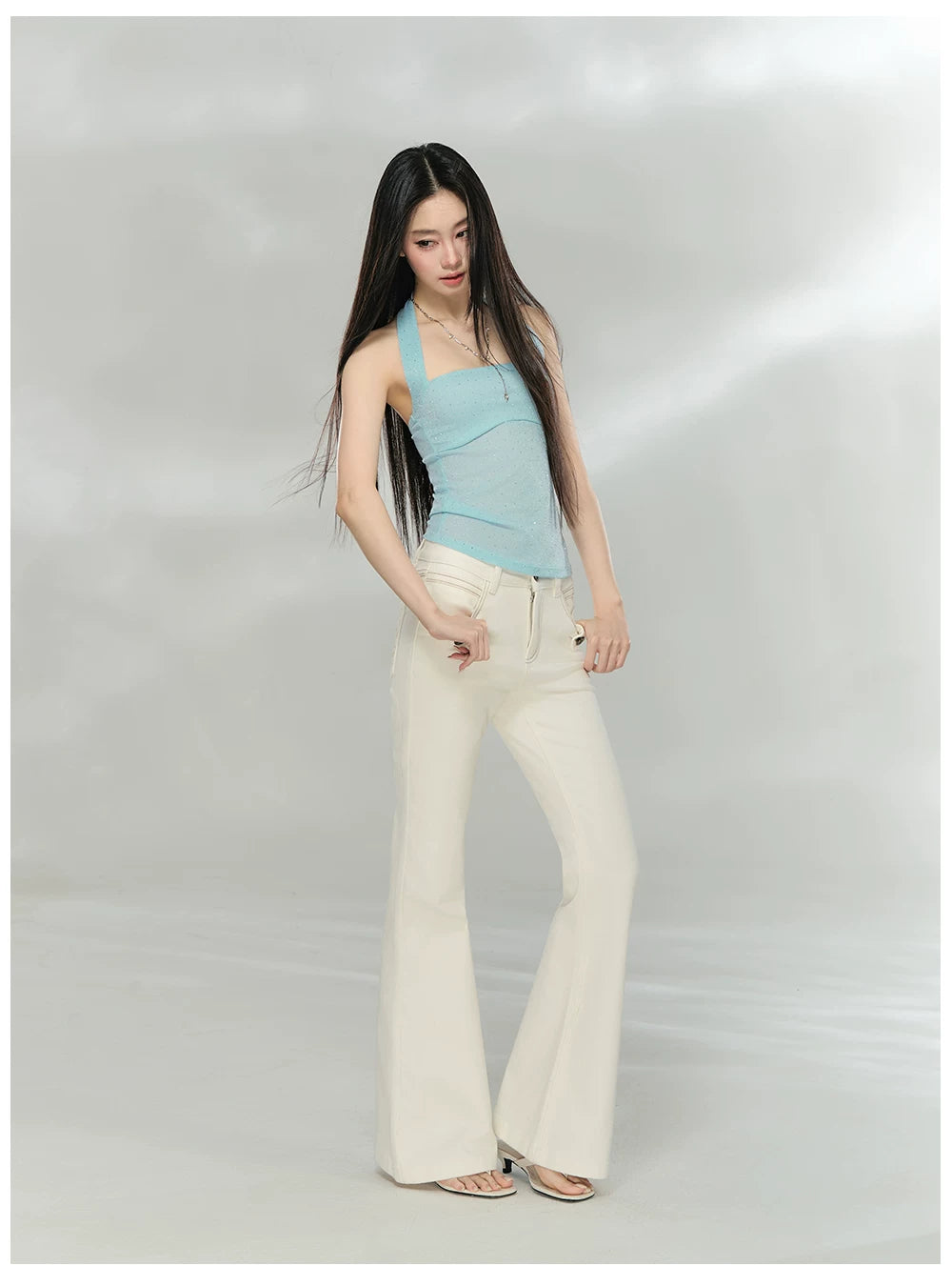Slim Fit Bamboo-Texture Flared Denim Pants