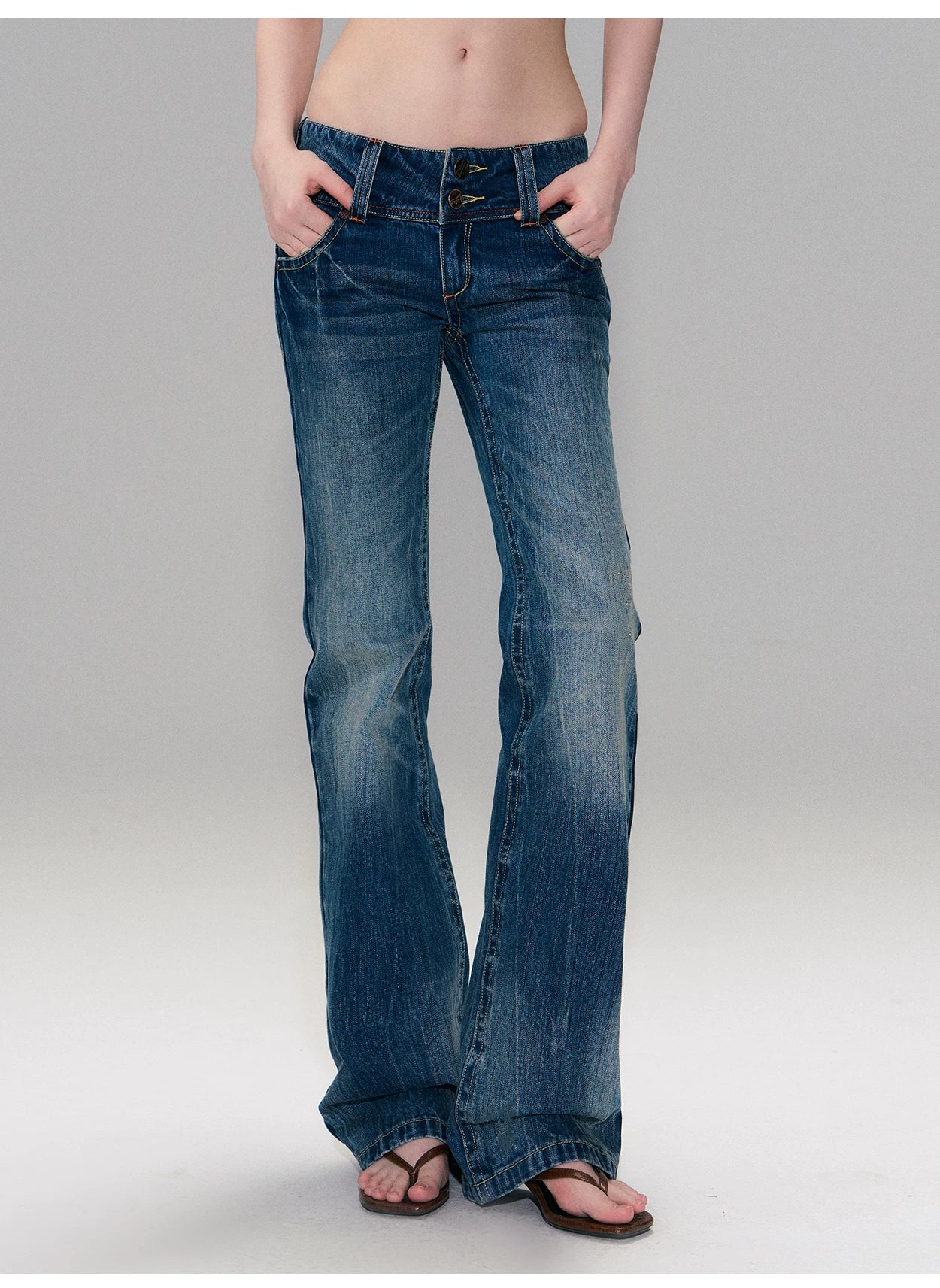 Hand-Dyed Low-Rise Slim Flared Jeans