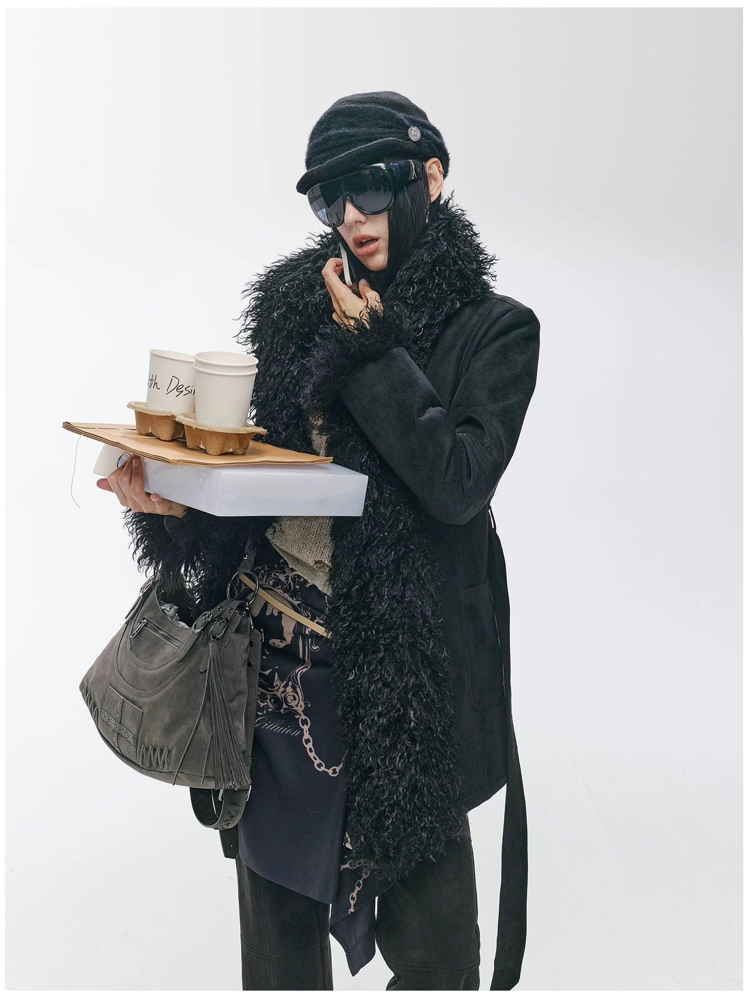 Shearling-Style Mid-Length Belted Duffle Coat