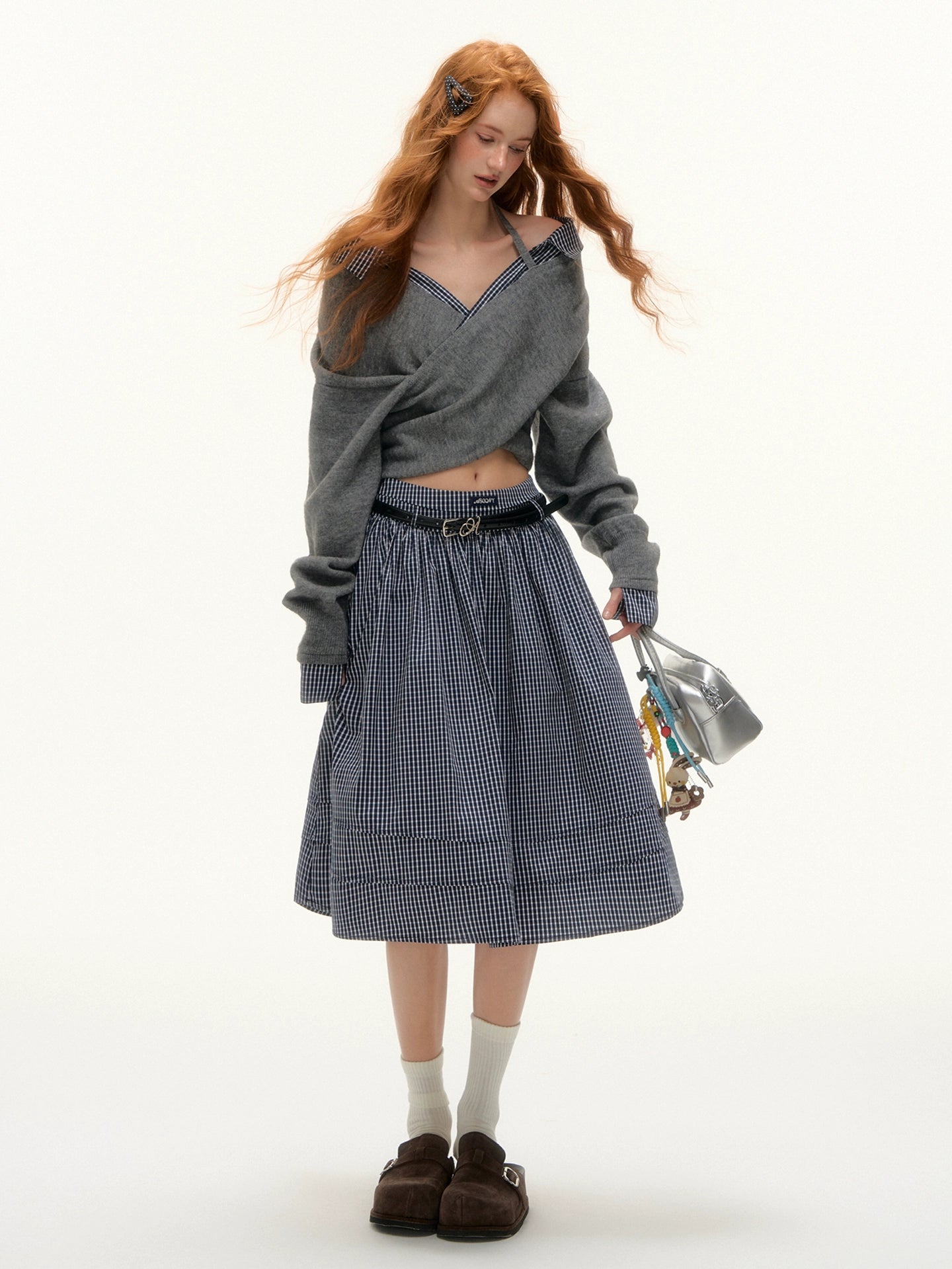 Plaid Pleated Mid-Length Skirt