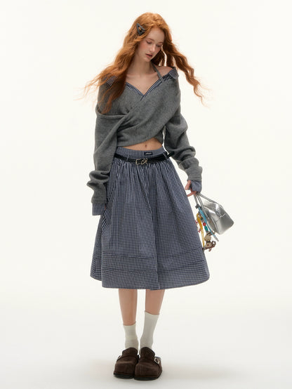 Plaid Pleated Mid-Length Skirt